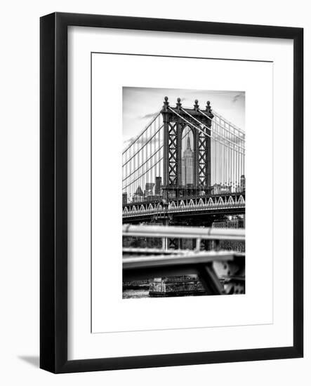 Manhattan Bridge with the Empire State Building Center from Brooklyn Bridge-Philippe Hugonnard-Framed Art Print