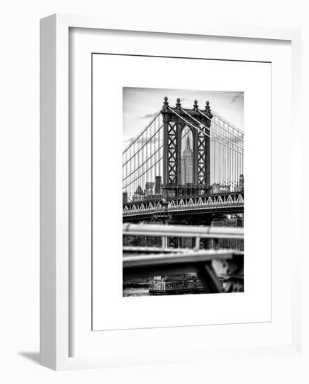 Manhattan Bridge with the Empire State Building Center from Brooklyn Bridge-Philippe Hugonnard-Framed Art Print