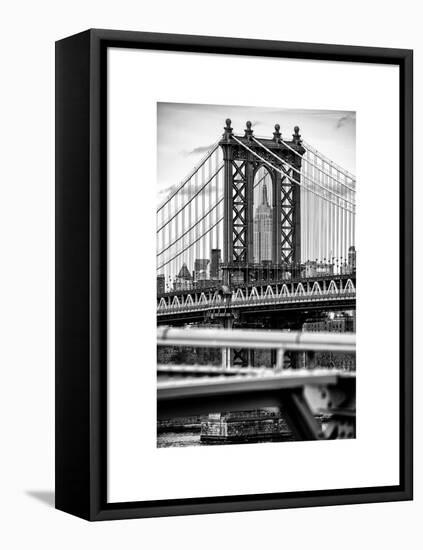 Manhattan Bridge with the Empire State Building Center from Brooklyn Bridge-Philippe Hugonnard-Framed Stretched Canvas