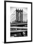 Manhattan Bridge with the Empire State Building Center from Brooklyn Bridge-Philippe Hugonnard-Framed Art Print