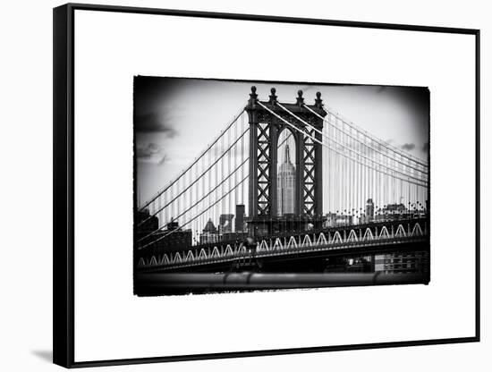 Manhattan Bridge with the Empire State Building Center from Brooklyn Bridge-Philippe Hugonnard-Framed Stretched Canvas