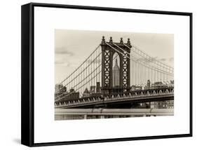 Manhattan Bridge with the Empire State Building Center from Brooklyn Bridge-Philippe Hugonnard-Framed Stretched Canvas