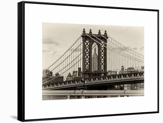 Manhattan Bridge with the Empire State Building Center from Brooklyn Bridge-Philippe Hugonnard-Framed Stretched Canvas