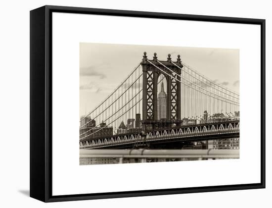 Manhattan Bridge with the Empire State Building Center from Brooklyn Bridge-Philippe Hugonnard-Framed Stretched Canvas