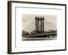 Manhattan Bridge with the Empire State Building Center from Brooklyn Bridge-Philippe Hugonnard-Framed Art Print