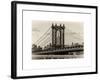 Manhattan Bridge with the Empire State Building Center from Brooklyn Bridge-Philippe Hugonnard-Framed Art Print