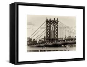 Manhattan Bridge with the Empire State Building Center from Brooklyn Bridge-Philippe Hugonnard-Framed Stretched Canvas