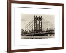 Manhattan Bridge with the Empire State Building Center from Brooklyn Bridge-Philippe Hugonnard-Framed Art Print