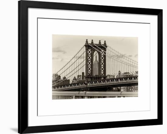 Manhattan Bridge with the Empire State Building Center from Brooklyn Bridge-Philippe Hugonnard-Framed Art Print