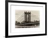 Manhattan Bridge with the Empire State Building Center from Brooklyn Bridge-Philippe Hugonnard-Framed Art Print