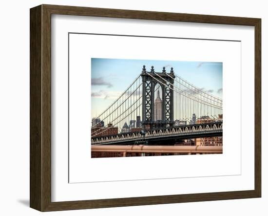 Manhattan Bridge with the Empire State Building Center from Brooklyn Bridge-Philippe Hugonnard-Framed Art Print