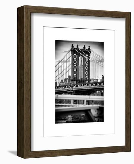 Manhattan Bridge with the Empire State Building Center from Brooklyn Bridge-Philippe Hugonnard-Framed Art Print