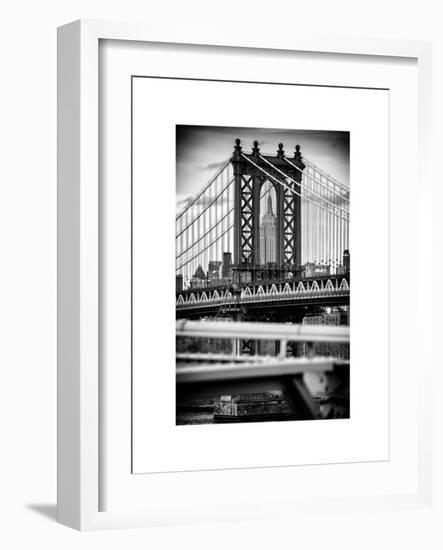 Manhattan Bridge with the Empire State Building Center from Brooklyn Bridge-Philippe Hugonnard-Framed Art Print