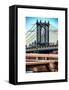 Manhattan Bridge with the Empire State Building Center from Brooklyn Bridge-Philippe Hugonnard-Framed Stretched Canvas