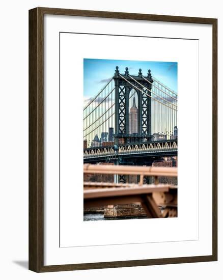 Manhattan Bridge with the Empire State Building Center from Brooklyn Bridge-Philippe Hugonnard-Framed Art Print