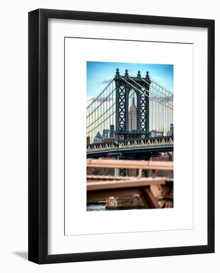 Manhattan Bridge with the Empire State Building Center from Brooklyn Bridge-Philippe Hugonnard-Framed Art Print