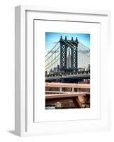 Manhattan Bridge with the Empire State Building Center from Brooklyn Bridge-Philippe Hugonnard-Framed Art Print