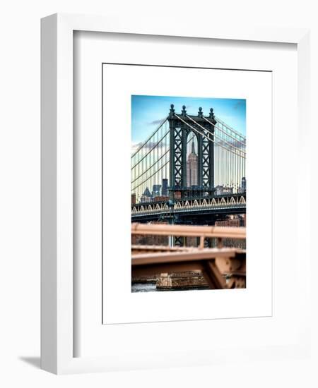 Manhattan Bridge with the Empire State Building Center from Brooklyn Bridge-Philippe Hugonnard-Framed Art Print