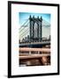 Manhattan Bridge with the Empire State Building Center from Brooklyn Bridge-Philippe Hugonnard-Framed Art Print