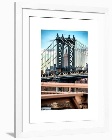 Manhattan Bridge with the Empire State Building Center from Brooklyn Bridge-Philippe Hugonnard-Framed Art Print