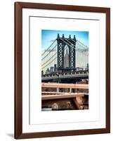 Manhattan Bridge with the Empire State Building Center from Brooklyn Bridge-Philippe Hugonnard-Framed Art Print