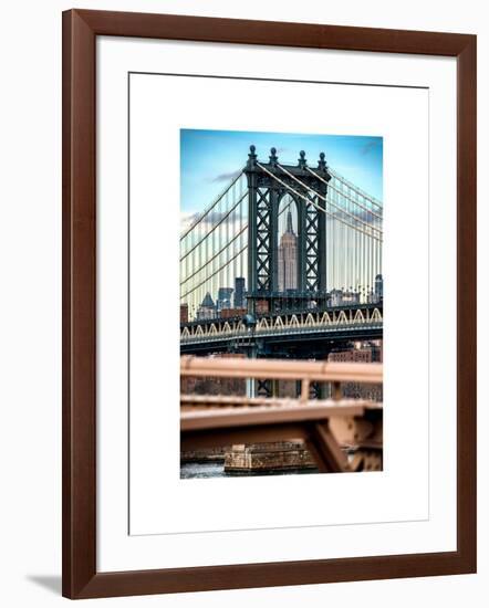 Manhattan Bridge with the Empire State Building Center from Brooklyn Bridge-Philippe Hugonnard-Framed Art Print