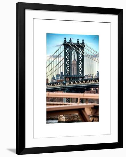 Manhattan Bridge with the Empire State Building Center from Brooklyn Bridge-Philippe Hugonnard-Framed Art Print