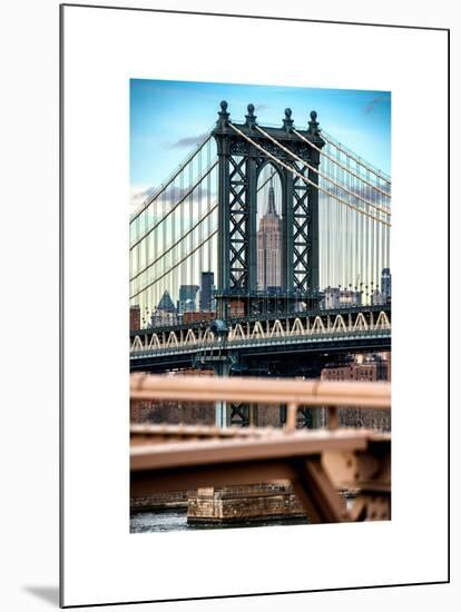 Manhattan Bridge with the Empire State Building Center from Brooklyn Bridge-Philippe Hugonnard-Mounted Art Print