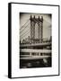 Manhattan Bridge with the Empire State Building Center from Brooklyn Bridge-Philippe Hugonnard-Framed Stretched Canvas