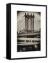 Manhattan Bridge with the Empire State Building Center from Brooklyn Bridge-Philippe Hugonnard-Framed Stretched Canvas