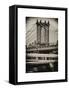 Manhattan Bridge with the Empire State Building Center from Brooklyn Bridge-Philippe Hugonnard-Framed Stretched Canvas