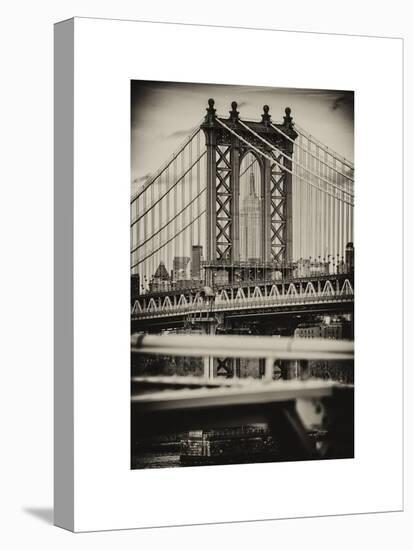 Manhattan Bridge with the Empire State Building Center from Brooklyn Bridge-Philippe Hugonnard-Stretched Canvas