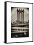Manhattan Bridge with the Empire State Building Center from Brooklyn Bridge-Philippe Hugonnard-Framed Stretched Canvas