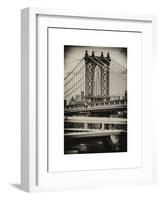 Manhattan Bridge with the Empire State Building Center from Brooklyn Bridge-Philippe Hugonnard-Framed Art Print
