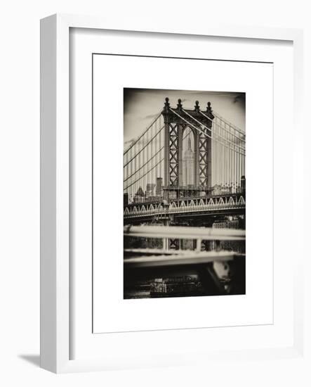 Manhattan Bridge with the Empire State Building Center from Brooklyn Bridge-Philippe Hugonnard-Framed Art Print