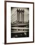 Manhattan Bridge with the Empire State Building Center from Brooklyn Bridge-Philippe Hugonnard-Framed Art Print