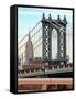 Manhattan Bridge with the Empire State Building from Brooklyn Bridge-Philippe Hugonnard-Framed Stretched Canvas