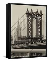 Manhattan Bridge with the Empire State Building from Brooklyn Bridge-Philippe Hugonnard-Framed Stretched Canvas