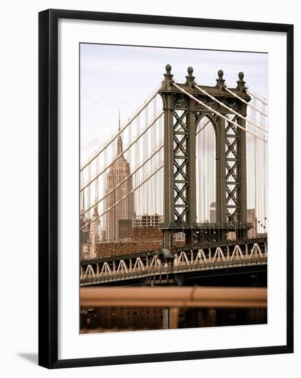 Manhattan Bridge with the Empire State Building from Brooklyn Bridge-Philippe Hugonnard-Framed Photographic Print