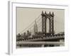 Manhattan Bridge with the Empire State Building from Brooklyn Bridge-Philippe Hugonnard-Framed Photographic Print