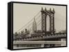 Manhattan Bridge with the Empire State Building from Brooklyn Bridge-Philippe Hugonnard-Framed Stretched Canvas