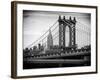 Manhattan Bridge with the Empire State Building from Brooklyn Bridge-Philippe Hugonnard-Framed Photographic Print