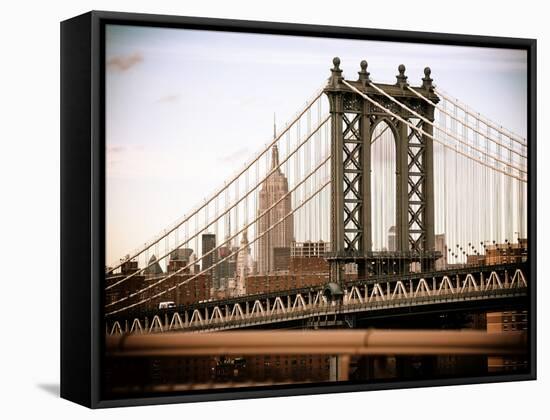 Manhattan Bridge with the Empire State Building from Brooklyn Bridge-Philippe Hugonnard-Framed Stretched Canvas