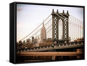 Manhattan Bridge with the Empire State Building from Brooklyn Bridge-Philippe Hugonnard-Framed Stretched Canvas