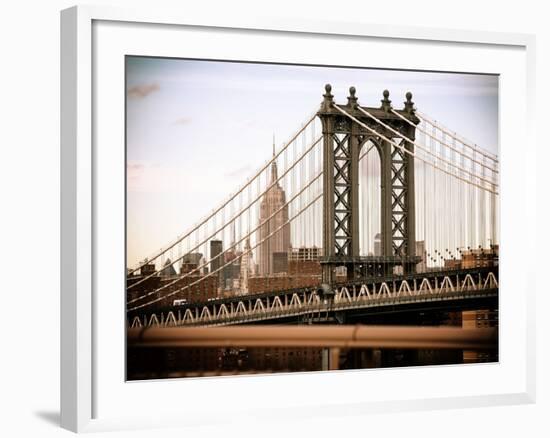 Manhattan Bridge with the Empire State Building from Brooklyn Bridge-Philippe Hugonnard-Framed Photographic Print