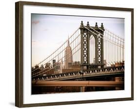 Manhattan Bridge with the Empire State Building from Brooklyn Bridge-Philippe Hugonnard-Framed Photographic Print