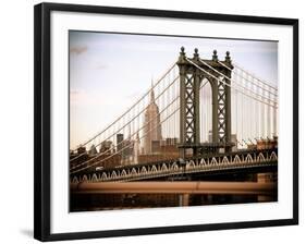 Manhattan Bridge with the Empire State Building from Brooklyn Bridge-Philippe Hugonnard-Framed Photographic Print