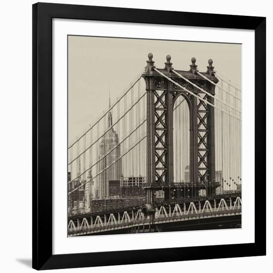 Manhattan Bridge with the Empire State Building from Brooklyn Bridge-Philippe Hugonnard-Framed Photographic Print