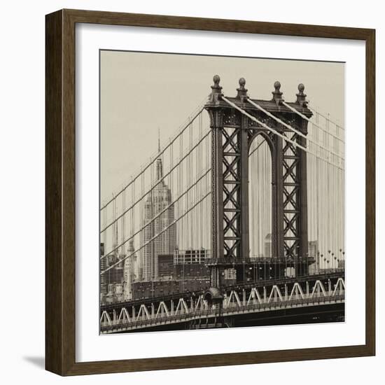 Manhattan Bridge with the Empire State Building from Brooklyn Bridge-Philippe Hugonnard-Framed Photographic Print