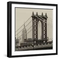 Manhattan Bridge with the Empire State Building from Brooklyn Bridge-Philippe Hugonnard-Framed Photographic Print